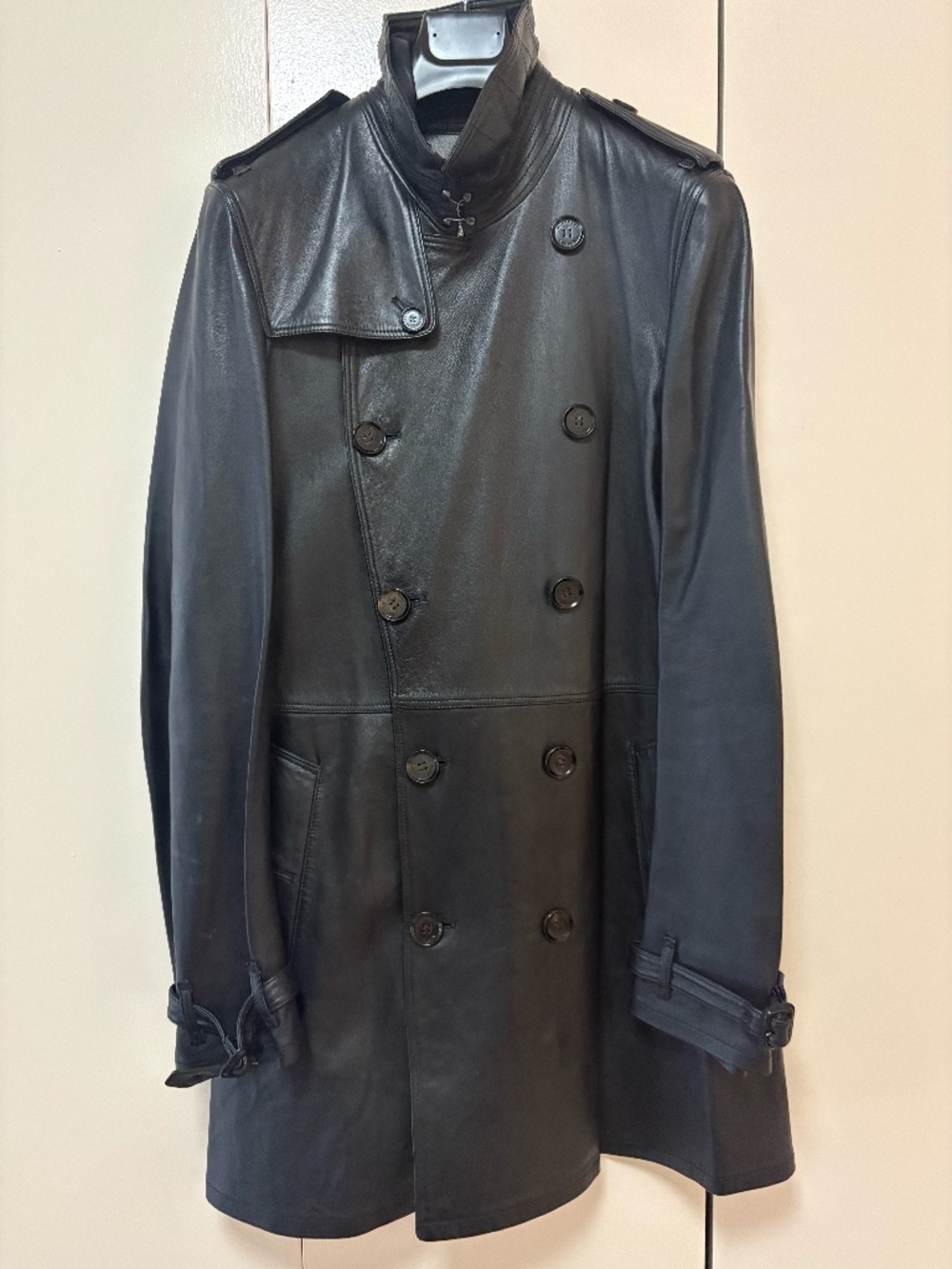 BURBERRY LONDON BRITTION BLACK LEATHER TRENCH COAT SIZE 50(M) - Picture 3 of 16
